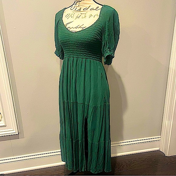 Abercrombie & Fitch Puff Sleeve Smocked Midi Dress - Picture 13 of 16